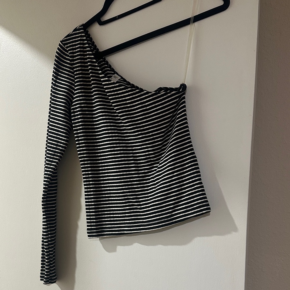 American Apparel One Shoulder Striped Long Sleeve Tee
